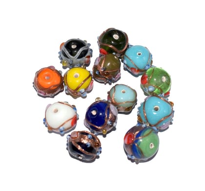 Wedding Cake Beads (Vintage) Handmade Lampwork Glass Beads (Round), VGM-021-Per Packet 25 Pcs / 14 MM