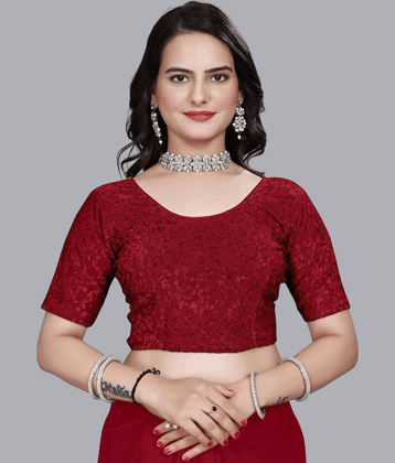 Bulbul Maroon Readymade without Pad Lycra Women's Blouse ( Pack of 1 )