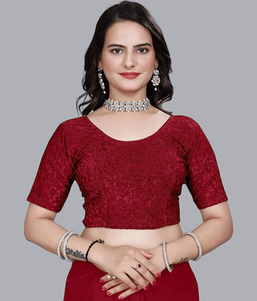 Bulbul Maroon Readymade without Pad Lycra Women's Blouse ( Pack of 1 )
