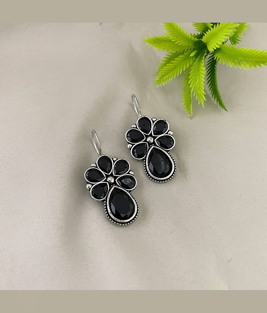 Sunhari Jewels Black Hoops Earrings ( Pack of 1 )