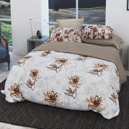 Eden Garden - 200TC King Size Pure Cotton Digital Printed BedSheet-KING / BEIGE