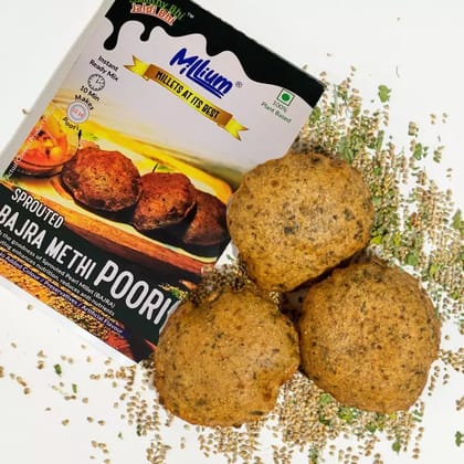 Millium High Protein Bajra Methi Poori Premix with Sprouted Pearl Millet Whole Wheat Flour and Natural Spices 160g Millium High Protein Bajra Methi Poori Premix with Sprouted Pearl Millet Whole Wheat Flour and Natural Spices 160g