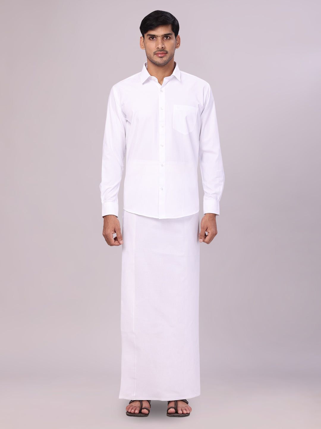 Mens White Wedding Shirt with Dhoti Combo Origin White-36 / H/S / White