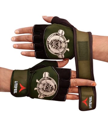 LITE FEEL Bodybuilder Print Unisex Polyester Gym Gloves For Professional Fitness Training and Workout With Half-Finger Length