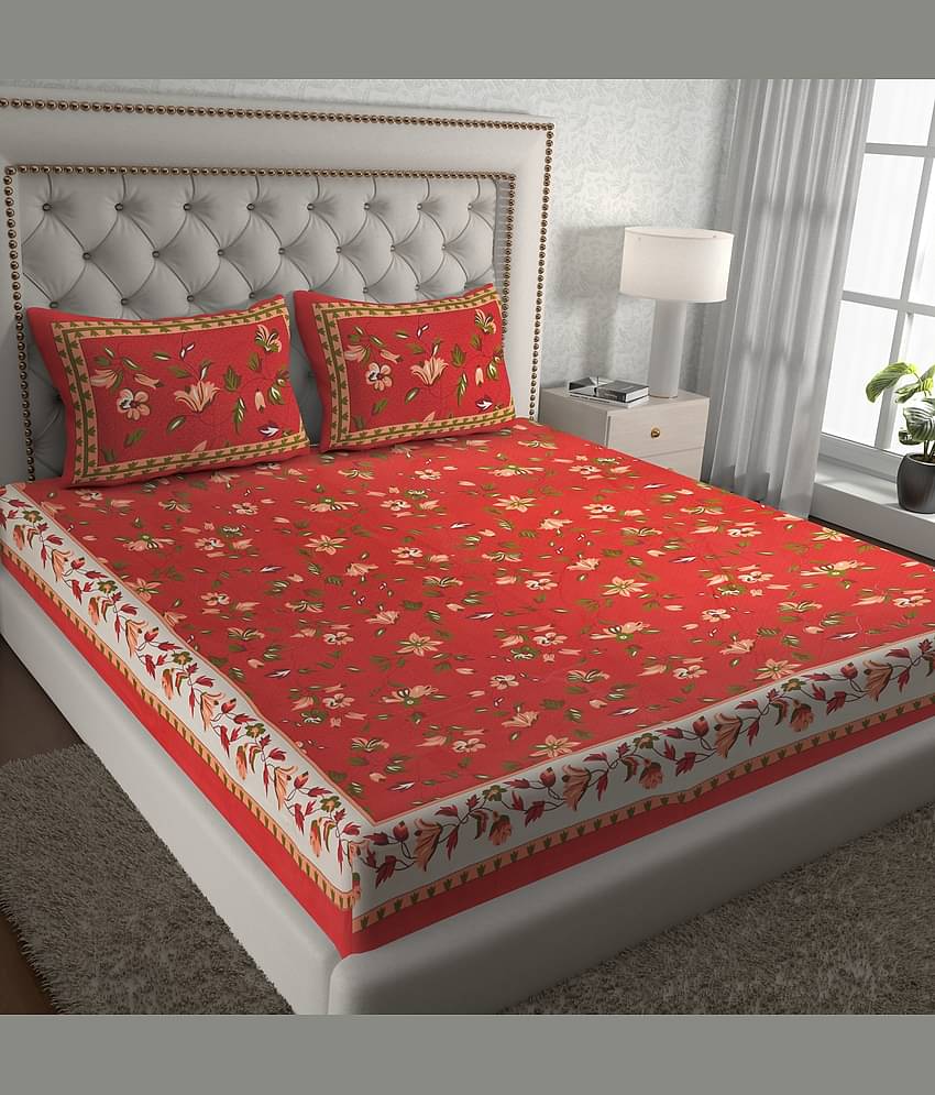 Cosito Cotton 1 Double Bedsheet with 2 Pillow Covers ( Red )