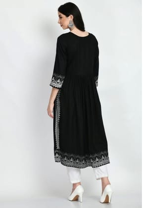 Women's Casual Rayon 3-4th Sleeves Kurti (Black, XL)-PID63379 Women's Casual Rayon 3-4th Sleeves Kurti (Black, XL)-PID63379