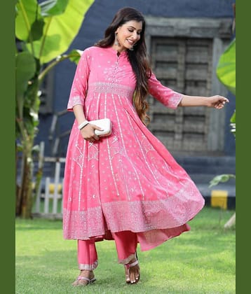 Juniper Polyester Printed Kurti With Palazzo Women's Stitched Salwar Suit - Coral ( Pack of 1 )