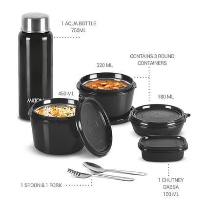 Milton Executive Lunch Box with 4 Containers and 1 Water Bottle, Black_assorted colour