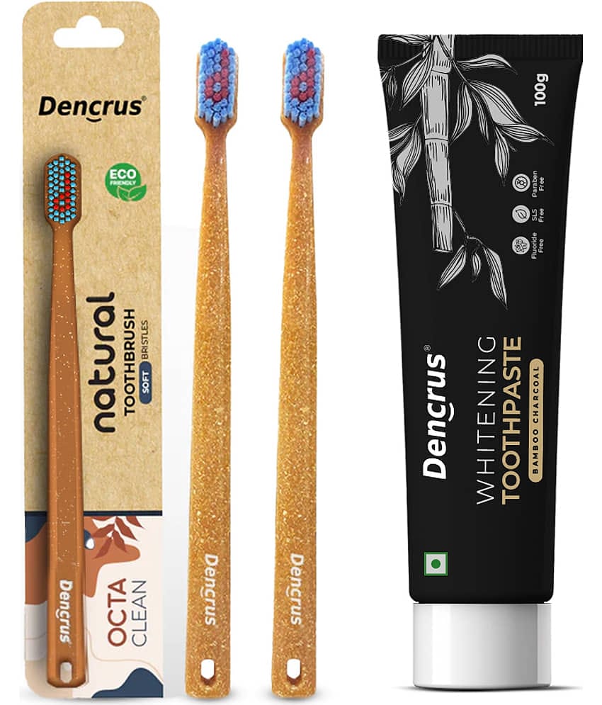 DENCRUS Charcoal Toothpaste & Octa Clean Bamboo Toothbrush (Pack of 2)