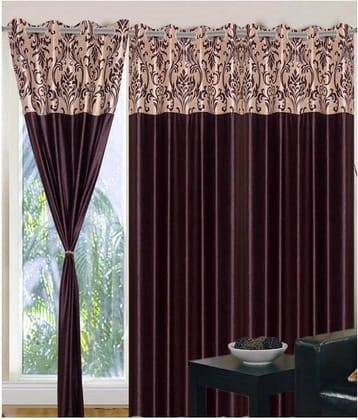 Panipat Textile Hub Floral Semi-Transparent Eyelet Door Curtain 7 ft Pack of 2 -Brown