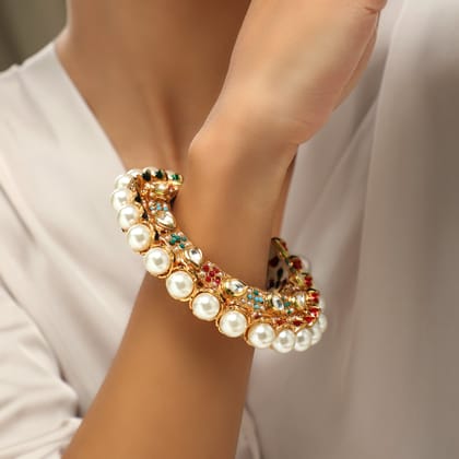 Nirali Kundan Studded Pearl Kada-KUNDAN STONES ALLOY / GOLD TONE / 2.2