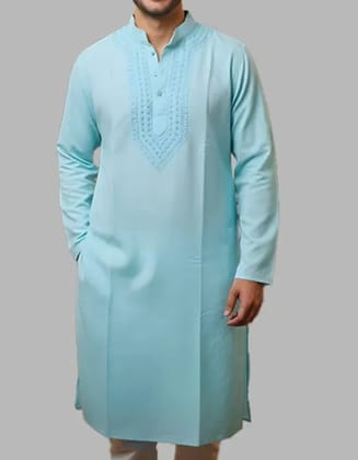 Mens Lucknowi Chikankari Blue Kurta