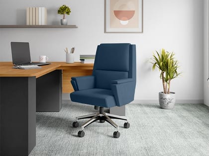 Emerald Mid Back Leatherette Ergonomic Office Chair (Ruben Blue) (1-Year Warranty, Adjustable Height)