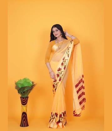 Sanwariya Silk Satin Printed Saree With Unstitched Blouse Piece ( Orange )