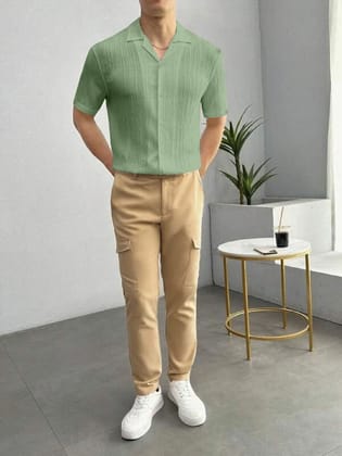 Fresh Breeze: Light Green Seersucker Regular Fit Men's Shirt by GlamaStitch-M