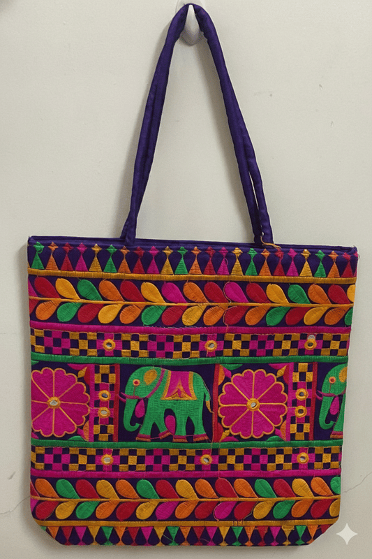 Baggz And Baggz Premium Jute Tote Bag (Royal Blue) | Handcrafted Ethnic Elephant Motif | Festive Return Gifts