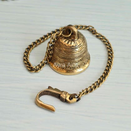 Brass Decorative Hanging Bell For Puja Mandir Home  - 2.5 Inch Bell Height