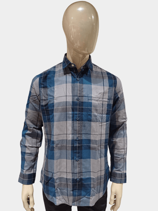 Van Heusen Men's Blue Checkered Full Sleeve Casual Shirt-VXSFCSLFQ50800 / Checkered / 42