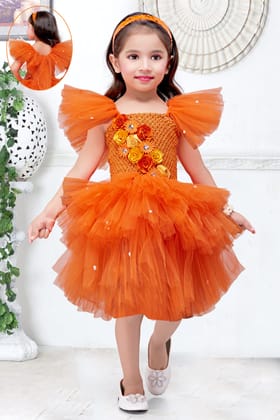 Orange Layers tutu Frock- Super Sale-11-12 Y / Orange