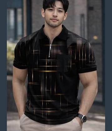 TAZO Men Polyester Regular Fit Printed Polo T Shirt ( Black )