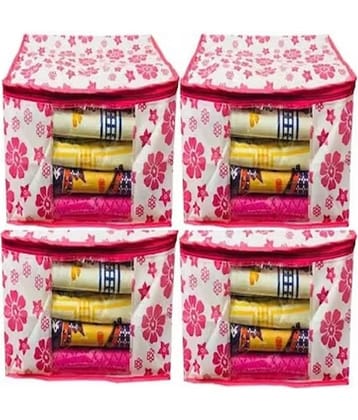 Non-Woven Saree Cover Cloth Storage & Organizer ( Pack of 4 ) Pink Multi Saree Cover