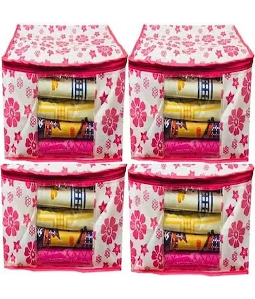 Non-Woven Saree Cover Cloth Storage & Organizer ( Pack of 4 ) Pink Multi Saree Cover