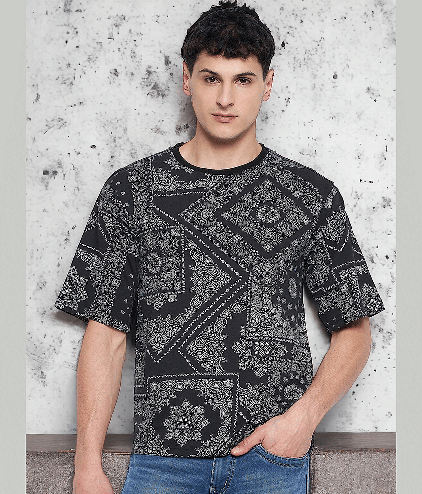 AUSTIZ Pack of 1 Cotton Blend Regular Fit Men's T-Shirt ( Black )