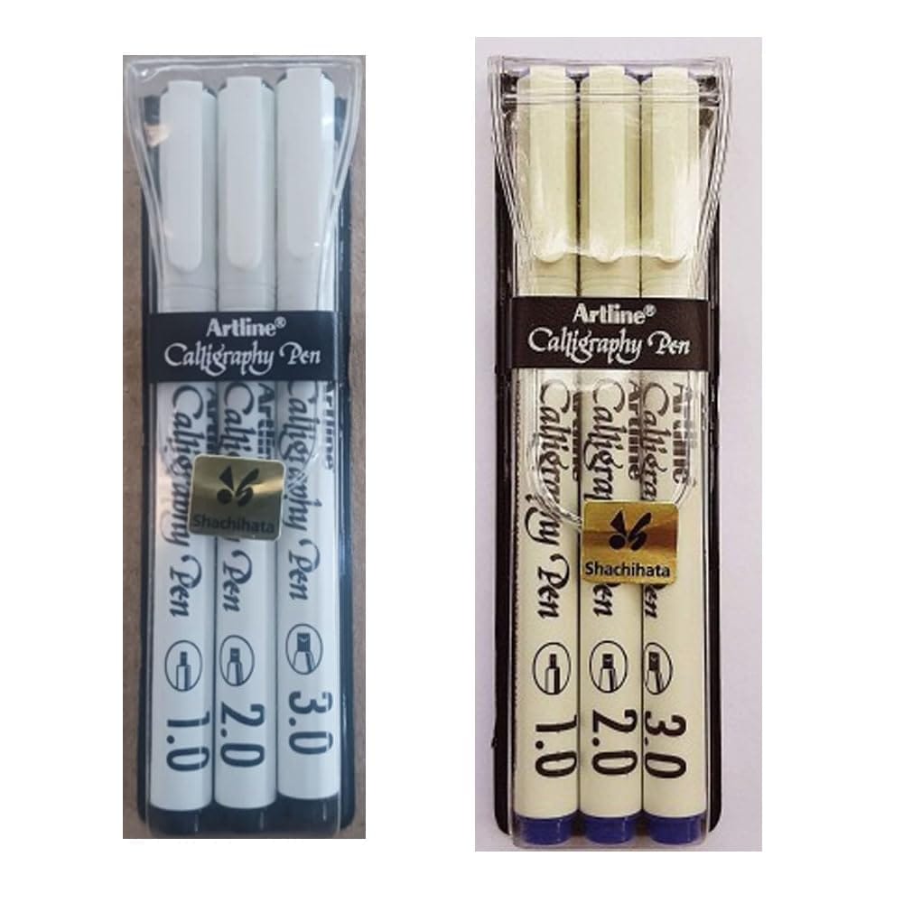 Artline Calligraphy Pen of Colours Black & Blue Pack of 3 | For Cards, Sketching, Lettering & Music