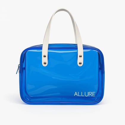 Allure Transparent Blue Travel Toiletry Bag with White Handles (AHBB_04)-Blue