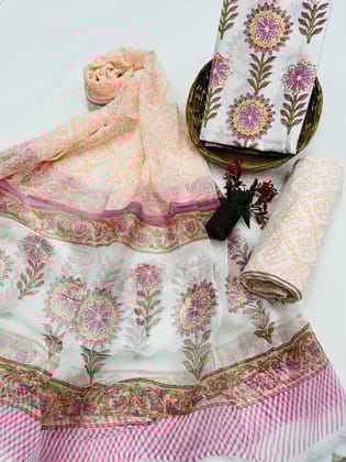 Cotton Suit With Chiffon Suit