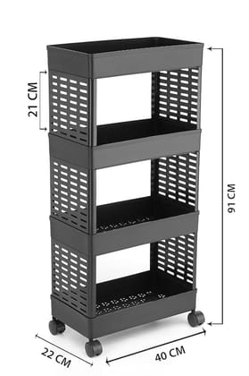 Black 3-Tier Slim Rolling Storage Cart, Mobile Shelving Unit Organizer for Kitchen, Bathroom, Pantry, Laundry Room, Garage, and Office