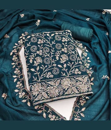 Rangtulika Ethnics Women Silk Unstitched Dress Material ( Blue )
