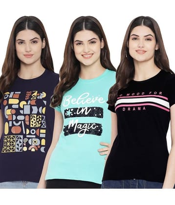 Fabflee Women Cotton Blend Printed Regular Fit Round Neck T-Shirt ( Multi Color )