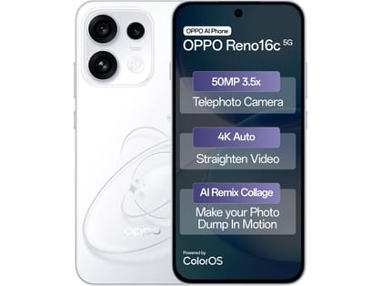 OPPO Reno 16c 5G Smartphone, 8GB RAM, 128GB Storage - Starry White