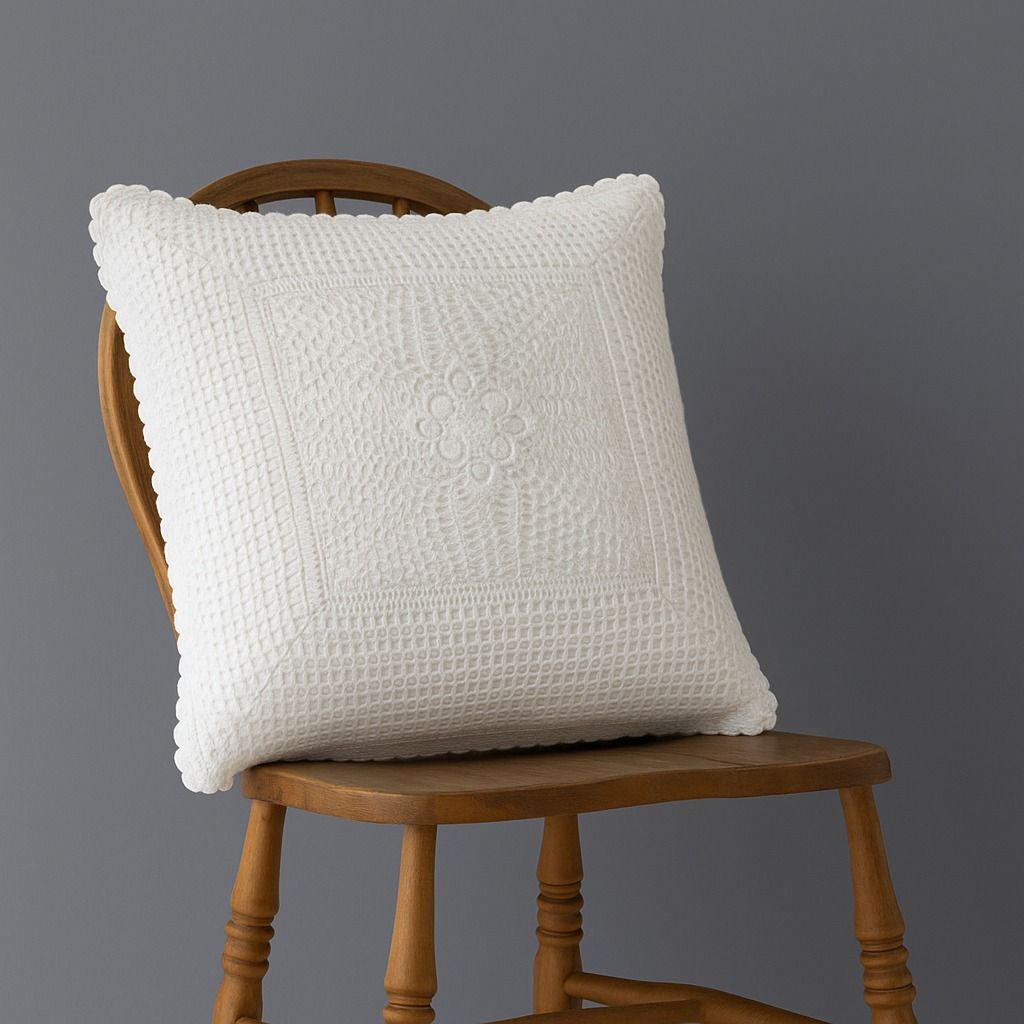 Alangrahaa Handmade Crochet Cushion Cover | White Cotton Lace Pillow Cover with Floral Knitted Design | Decorative Sofa | Bed & Living Room Throw Pillow Case 16x16 Inch