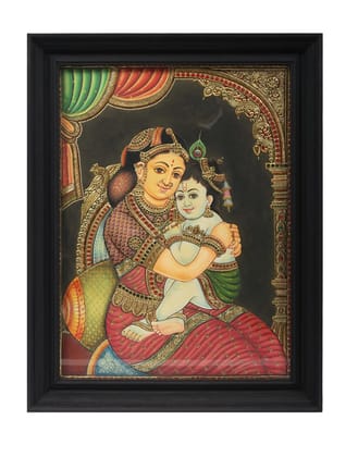 Little Krishna with Yashoda Traditional Tanjore Painting By Authentic Handcrafted Method (Size 20x16)