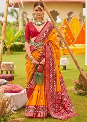 Festive Yellow Printed Patola Silk Saree