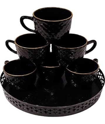 R.R.V. International BLACK 6 CUP WITH  METAL TRAY Plain Steel Dinner Set ( Pack of 1 ) Multicolor