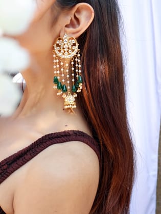 Evan Green Kundan Earrings-Green