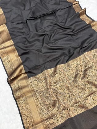 New Wedding Wear Black Color Soft Banarasi Silk Jacquared Zari Weaving Fancy Designer Saree