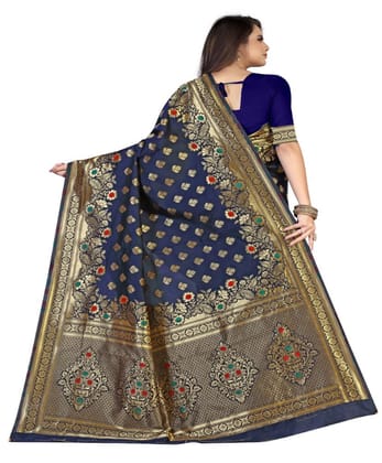 Women's Banarasi Silk Designer Weaving Saree with Unstitched Blouse (Blue, 5.50 Mtrs)