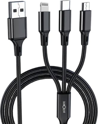 LA' FORTE Premium braided 3 in 1 Charging Cable (Micro, C & Iphone Connectors)-Pack of 1