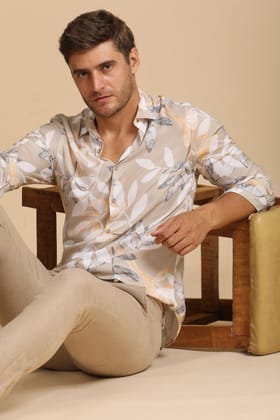 Tropical - Viscose Printed Shirt - Beige-S-38 / BEIGE