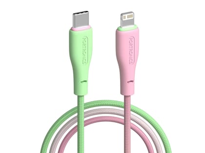 Portronics Hue X 20W Dual Tone Colour Type C to 8 Pin Fast Charging Cable for iPhones, iPads, Laptops & Other 8 Pin Devices - Green