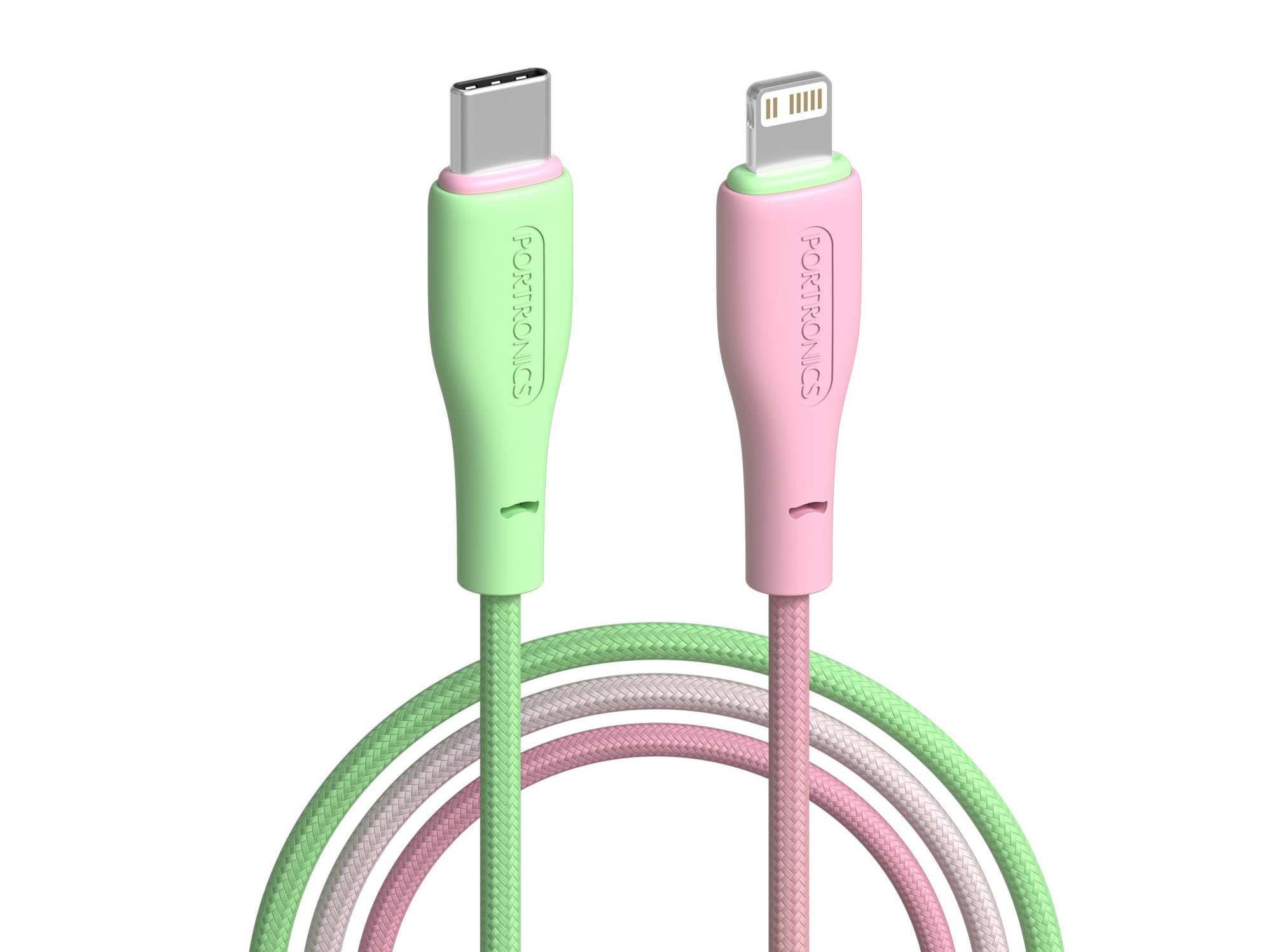 Portronics Hue X 20W Dual Tone Colour Type C to 8 Pin Fast Charging Cable for iPhones, iPads, Laptops & Other 8 Pin Devices - Green