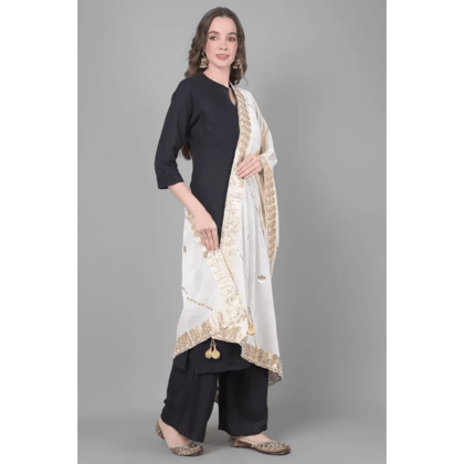 Generic Women's Velvet Gotta Patti Dupatta (White, Length:&nbsp;2.25 to 2.50 Mtr)