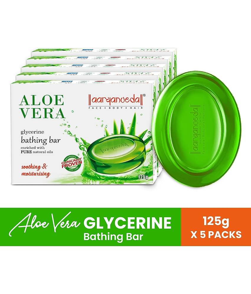 Aaryanveda Moisturizing Aloe Vera Glycerine Soap Bathing Bar, 125gm each ( Pack of 5)