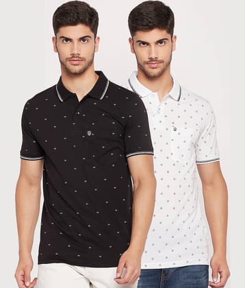 UNIBERRY Pack of 2 Cotton Blend Regular Fit Printed Half Sleeves Men's Polo T Shirt ( Black )