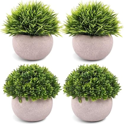 4 Packs Artificial Potted Plants Bathroom Fake Shelf Plant Office Table Decor Mini Green Faux Topiary Kitchen Cabinet Farmhouse Decorations (4 Plastic Pots)