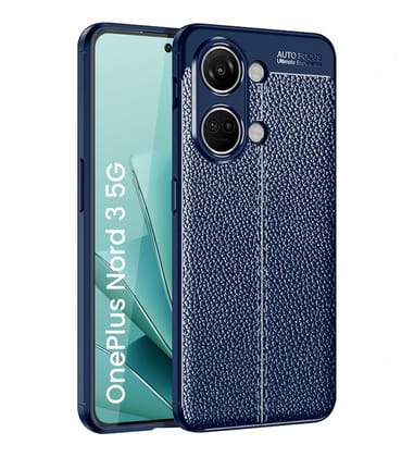 Vegan Leather Rugged Flexible TPU Series Shockproof Armor Back Cover for OnePlus Nord 3 5G, 6.74 inch, Blue